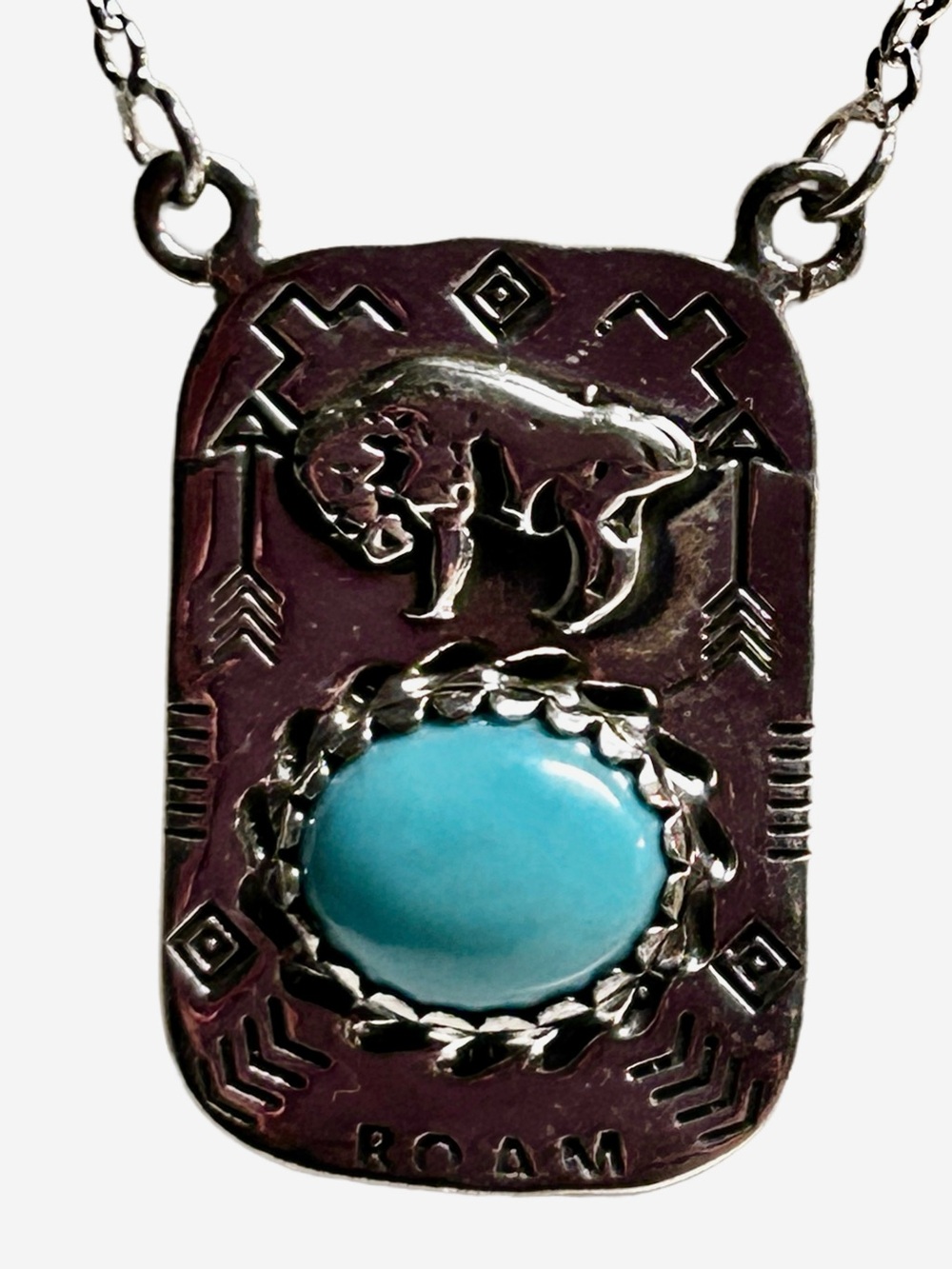 Navajo .925 Sterling Silver W/Turquoise Stone Buffalo Thunder Pendant & Necklace